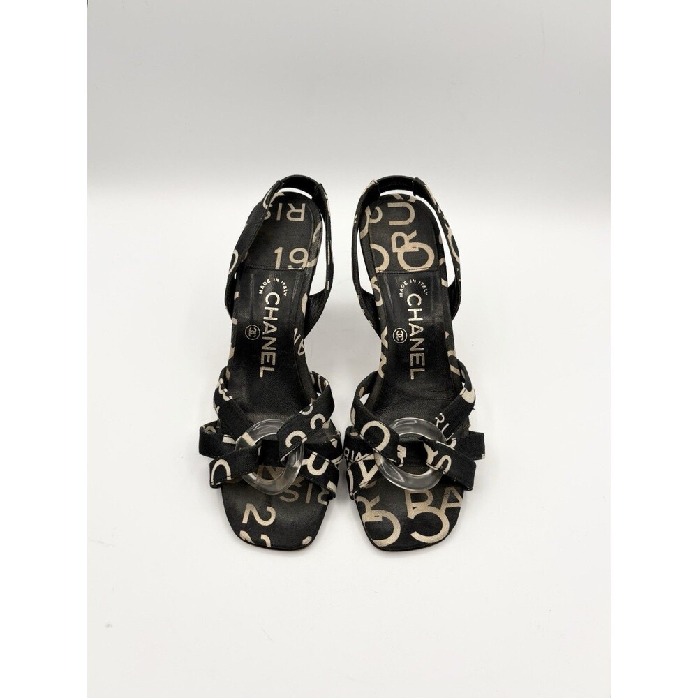 Chanel Black & White Rue Cambon Canvas Slingback Mules Vintage Y2K Size EU 36